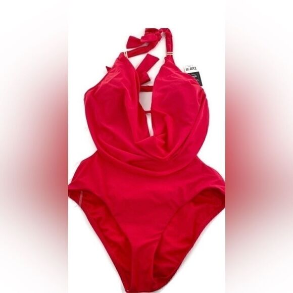 BAR III Solid Cowlneck One Piece Swimsuits Small Paradise Red swimwear S - Picture 6 of 13